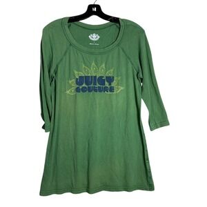 Juicy Couture vintage logo Green Lotus Graphic Tee Dress L Y2K Boho Indie 2000s